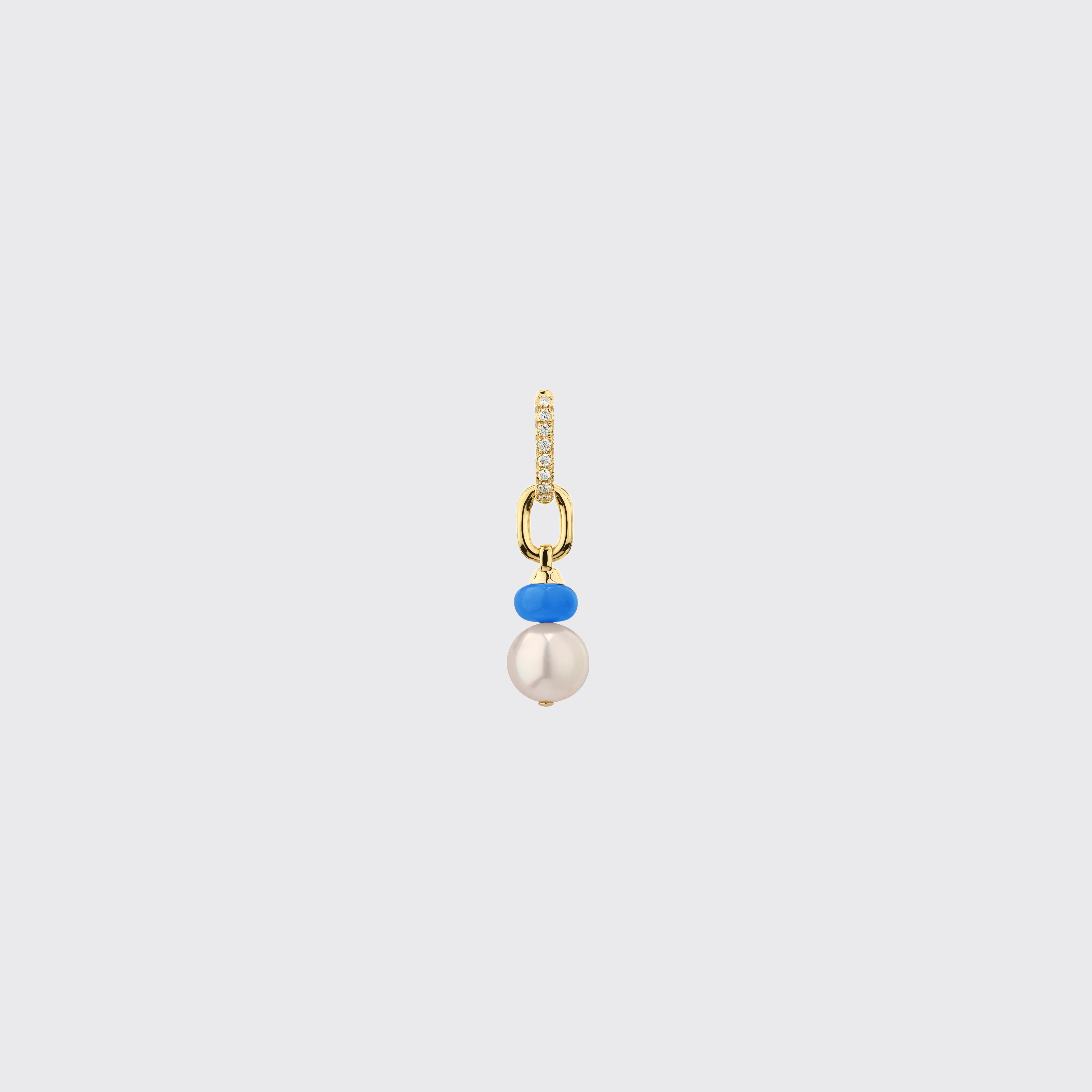 DARK BLUE SINGLE PEARL DIAMOND B-BOY EARRING