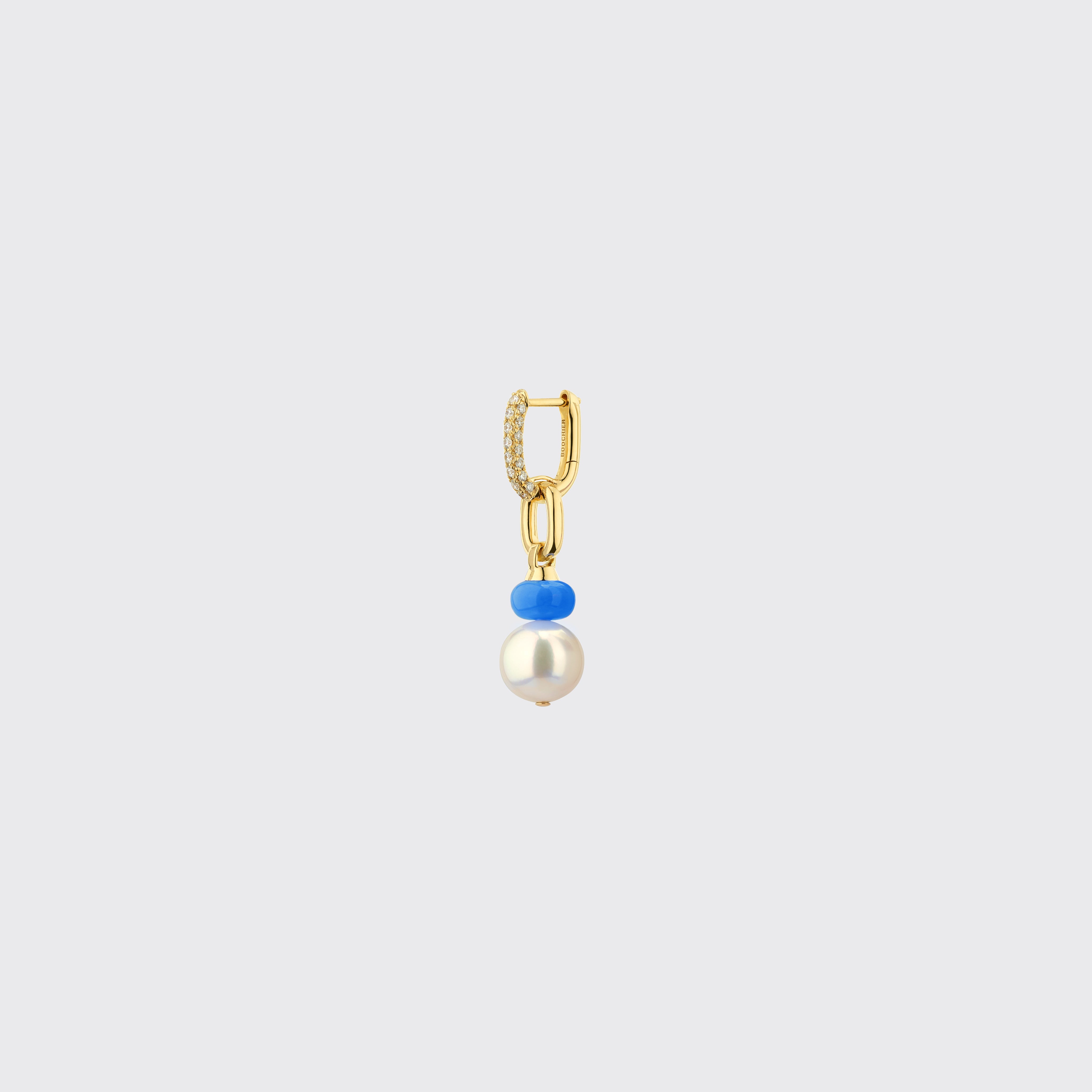 DARK BLUE SINGLE PEARL DIAMOND B-BOY EARRING