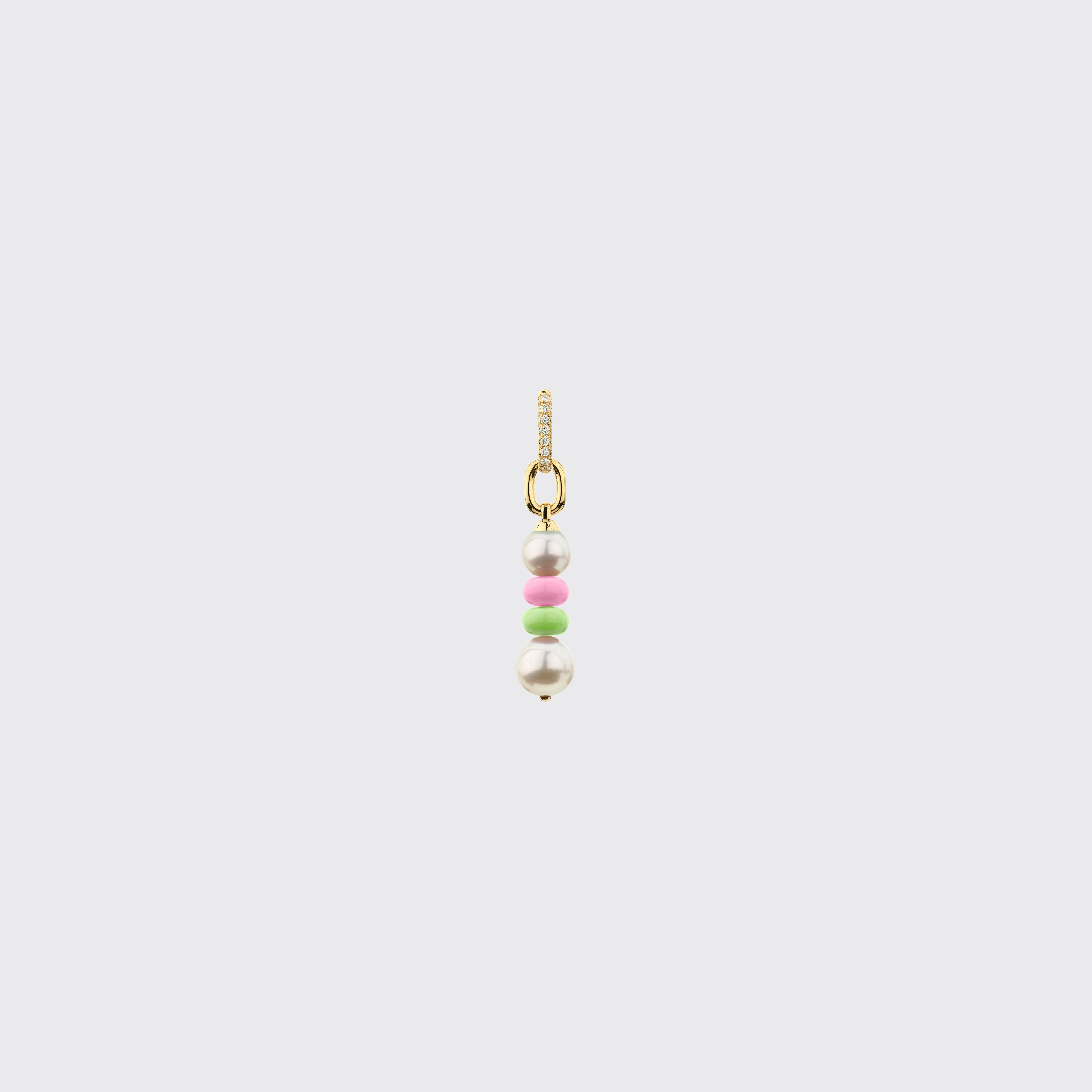 LIGHT PINK-LIME GREEN DOUBLE PEARL DIAMOND B-BOY EARRING