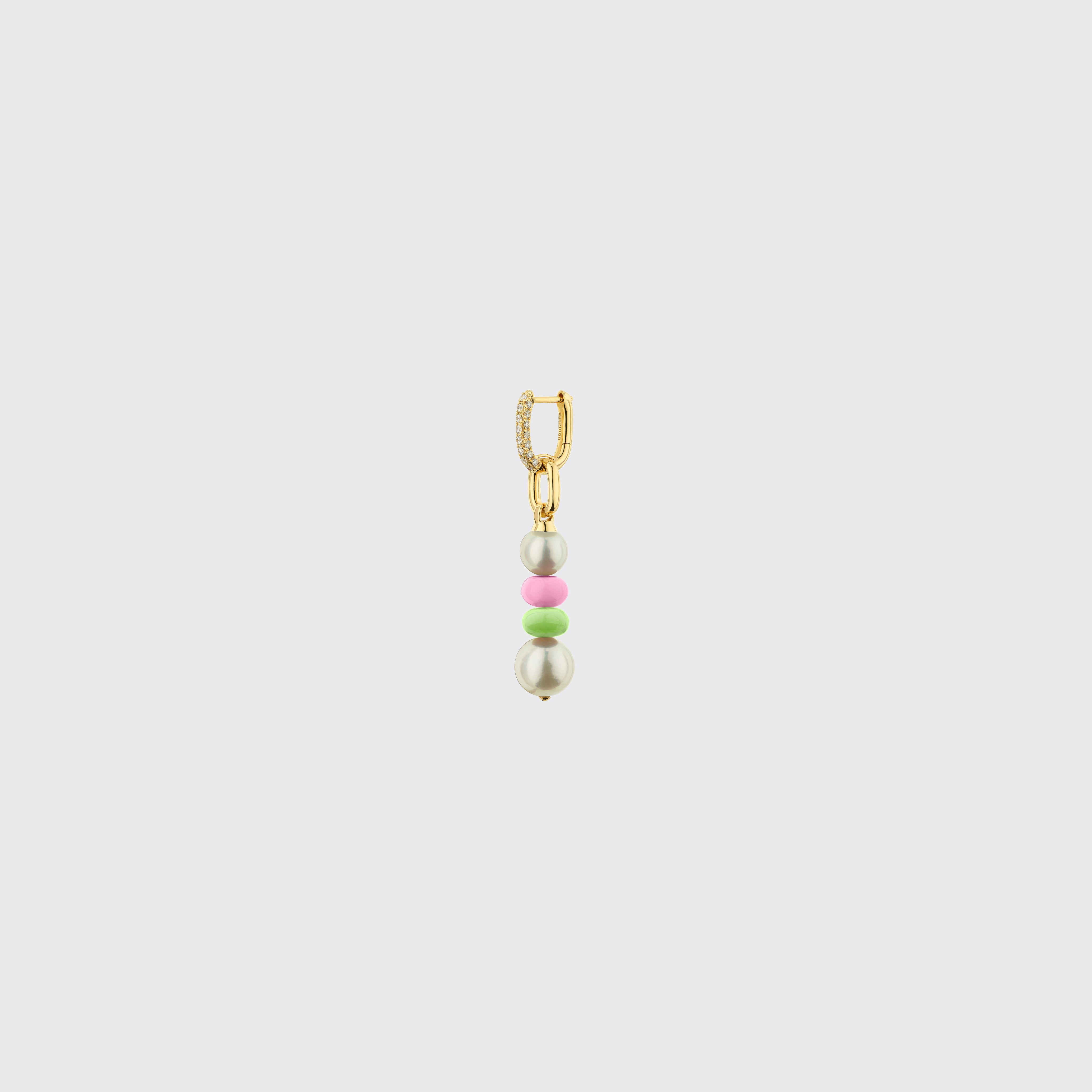 LIGHT PINK-LIME GREEN DOUBLE PEARL DIAMOND B-BOY EARRING