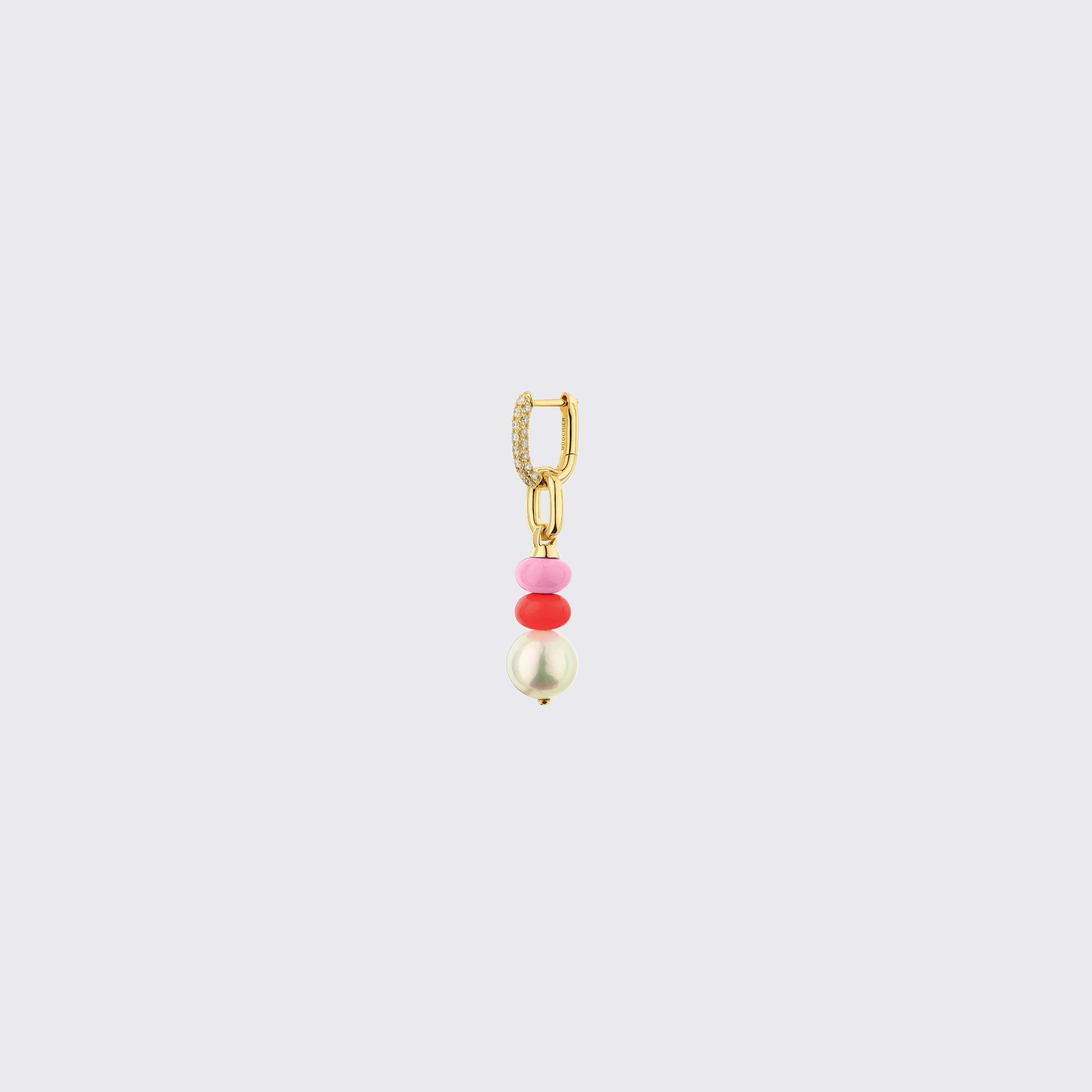 LIGHT PINK-RED SINGLE PEARL DIAMOND B-BOY EARRING