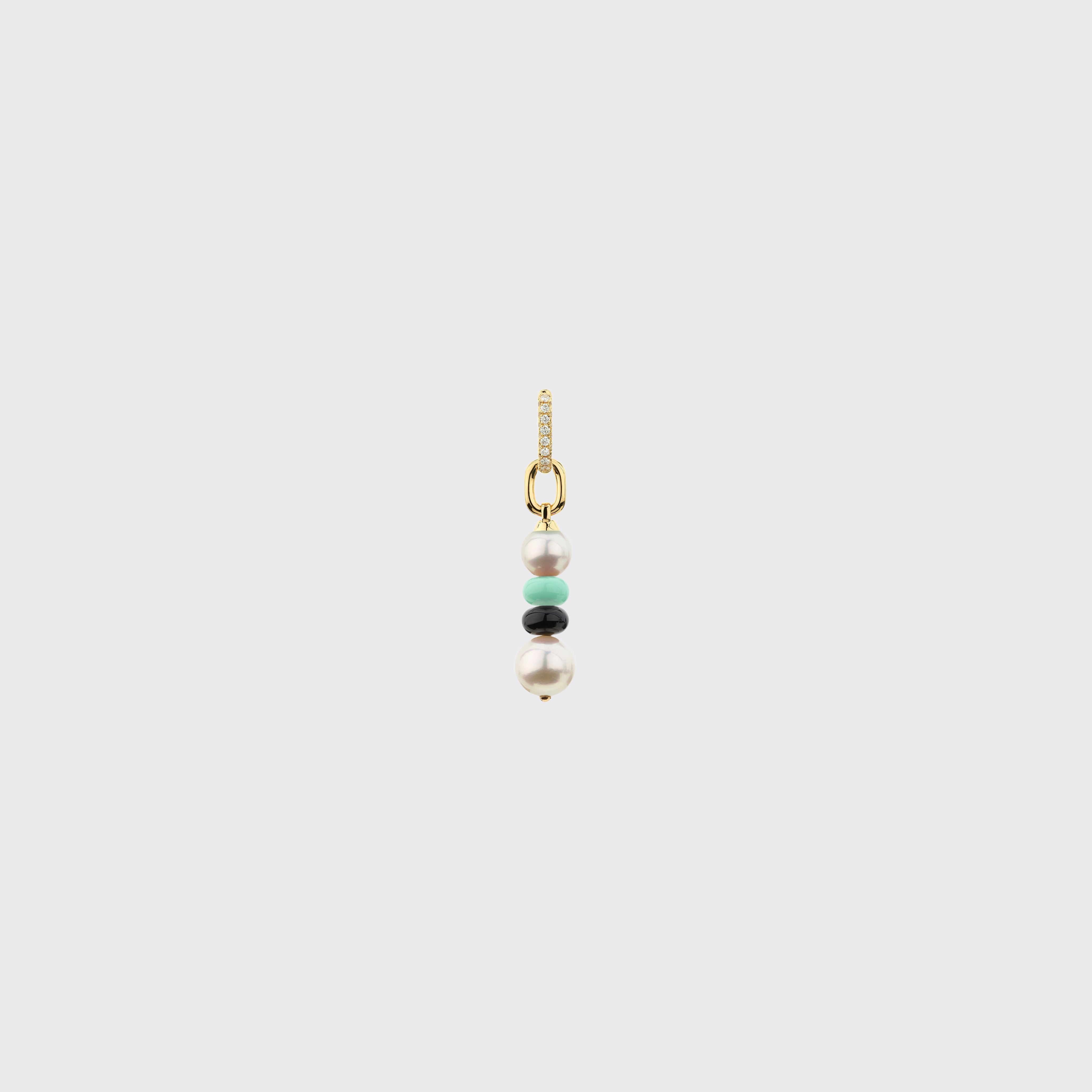 MINT GREEN-BLACK DOUBLE PEARL DIAMOND B-BOY EARRING