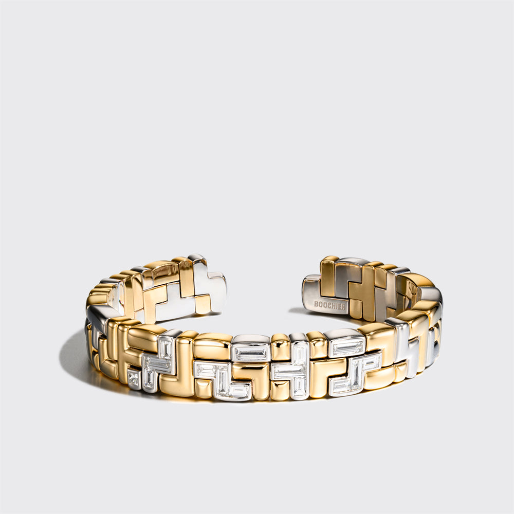 YELLOW GOLD-WHITE GOLD DIAMOND ARCADE BANGLE