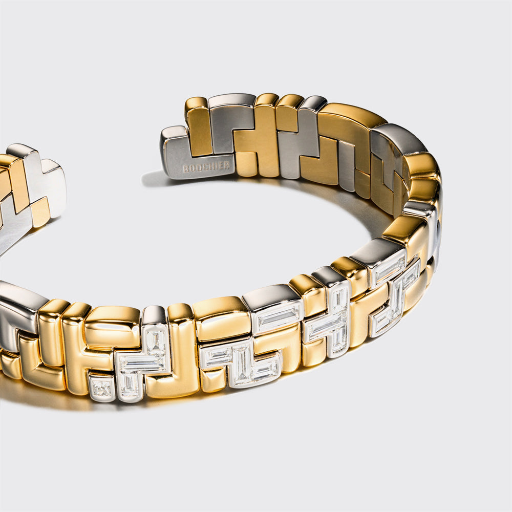 YELLOW GOLD-WHITE GOLD DIAMOND ARCADE BANGLE