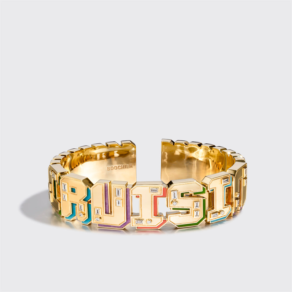 JUMBO YELLOW GOLD NOSTALGIA BANGLE (GEM STONES)