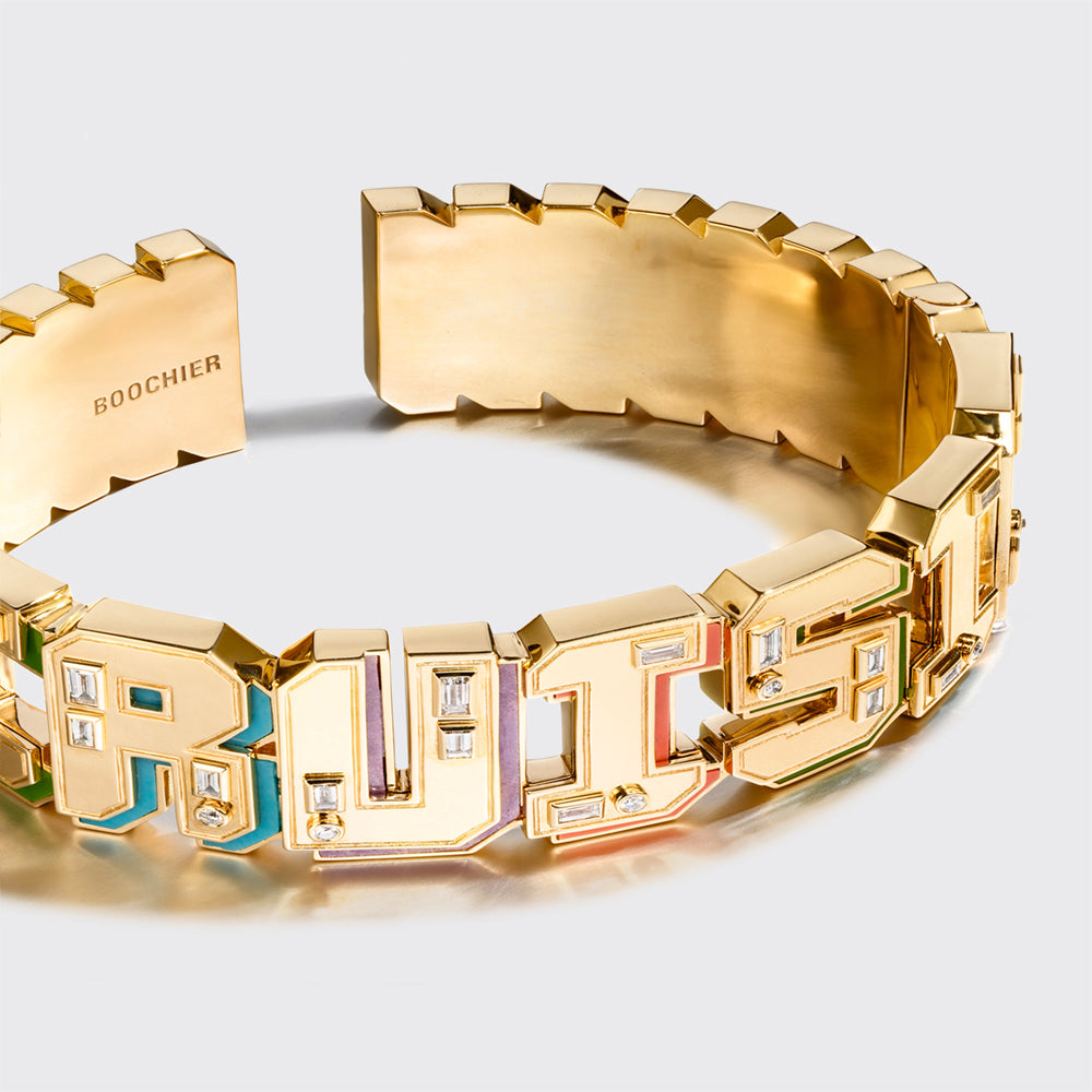 JUMBO YELLOW GOLD NOSTALGIA BANGLE (GEM STONES)