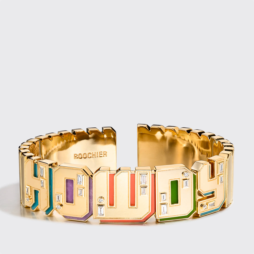 JUMBO YELLOW GOLD NOSTALGIA BANGLE (GEM STONES)