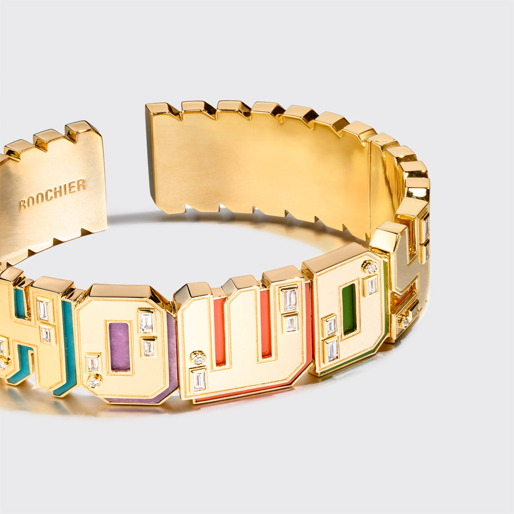 JUMBO YELLOW GOLD NOSTALGIA BANGLE (GEM STONES)