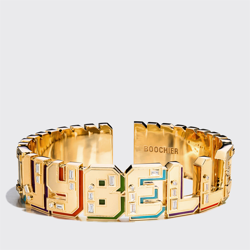 JUMBO YELLOW GOLD NOSTALGIA BANGLE (GEM STONES)