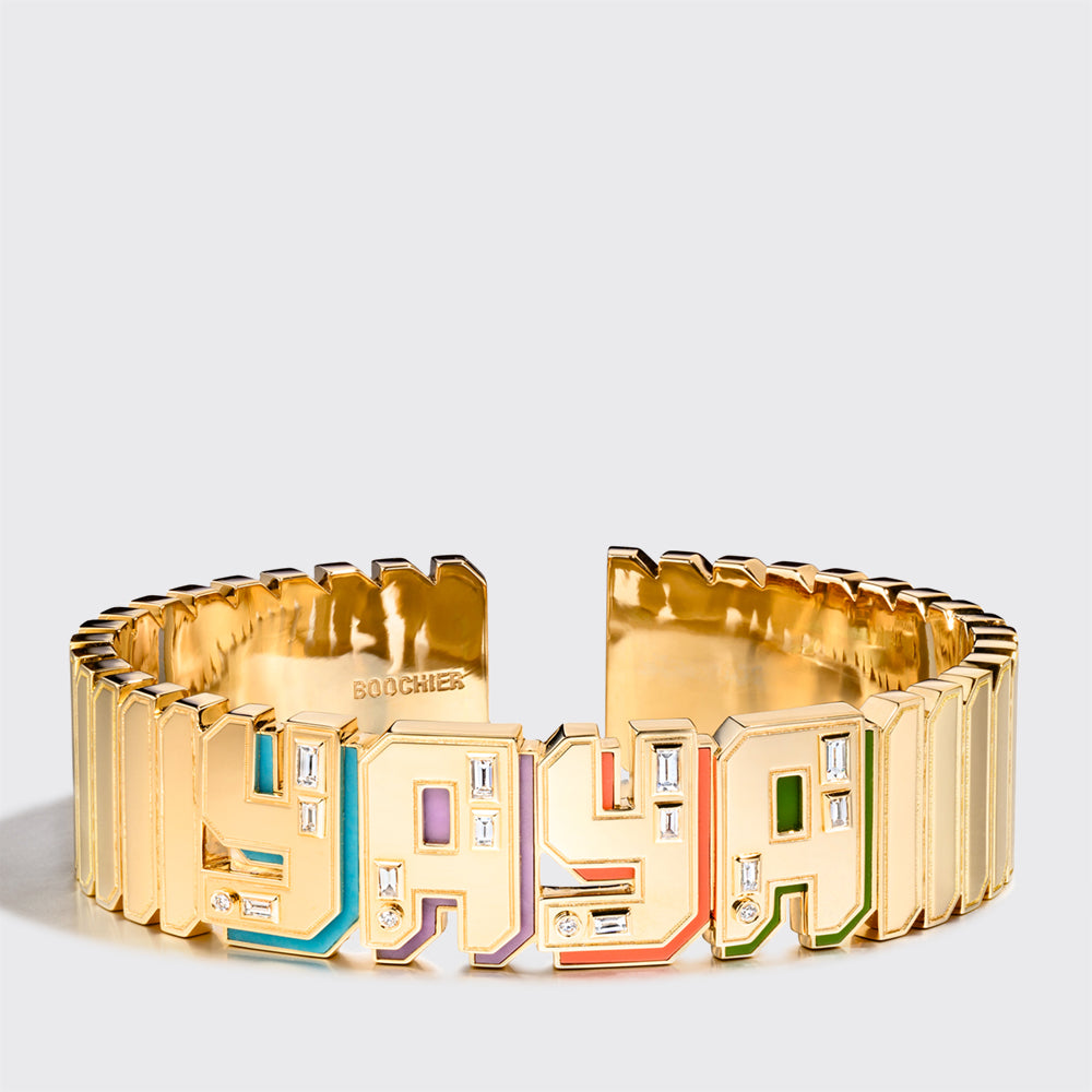 JUMBO YELLOW GOLD NOSTALGIA BANGLE (GEM STONES)