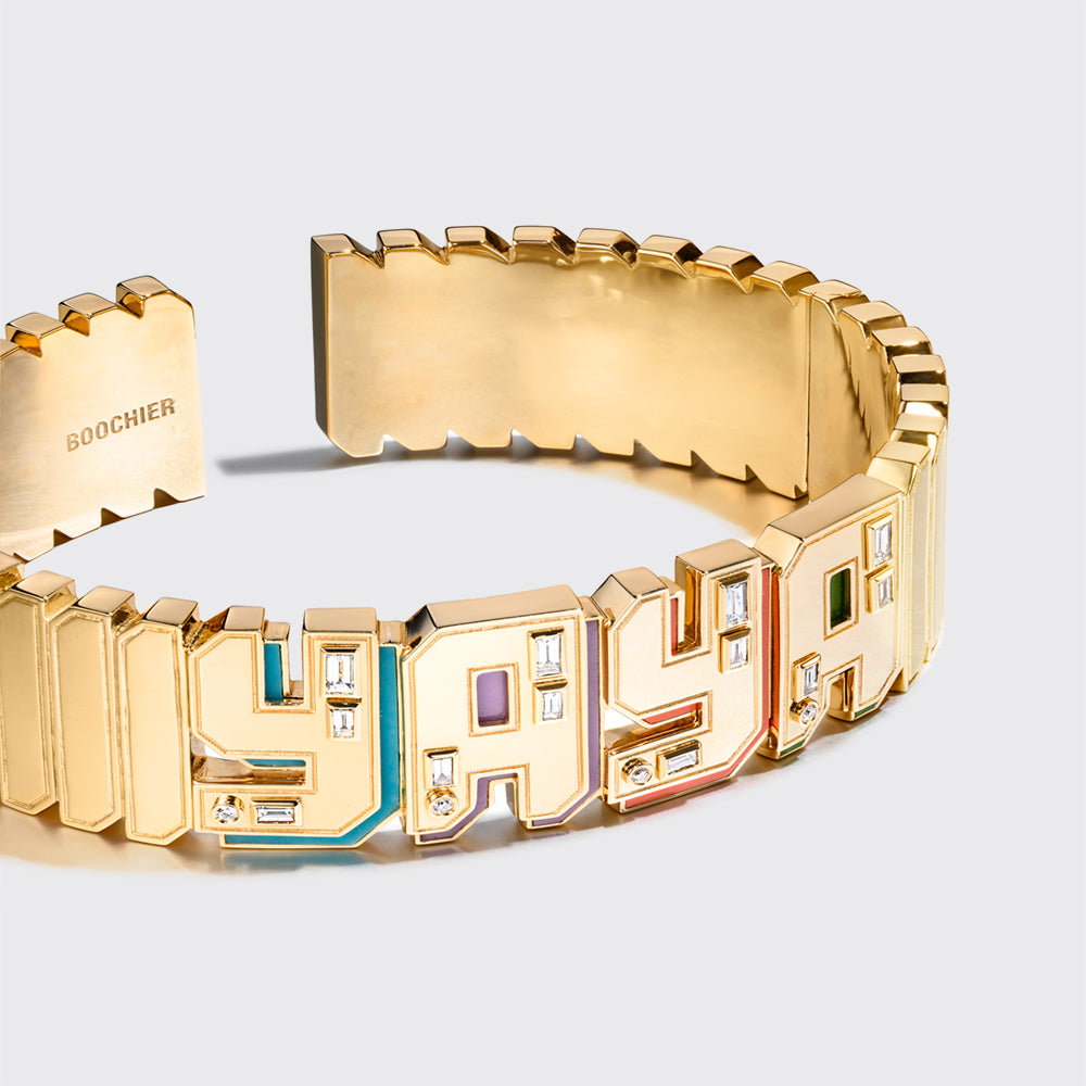 JUMBO YELLOW GOLD NOSTALGIA BANGLE (GEM STONES)