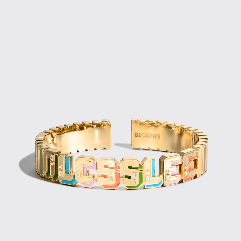 YELLOW GOLD DIAMOND NOSTALGIA BANGLE (GEM STONES)