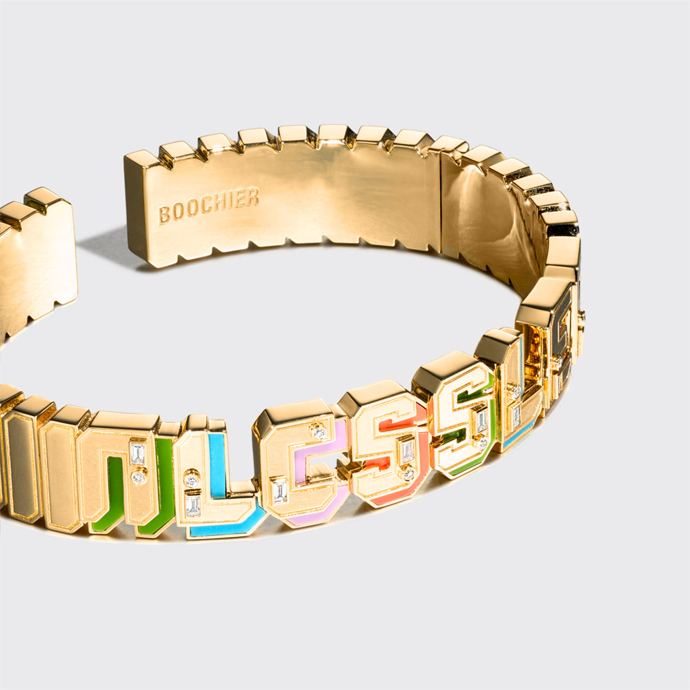 YELLOW GOLD DIAMOND NOSTALGIA BANGLE (GEM STONES)