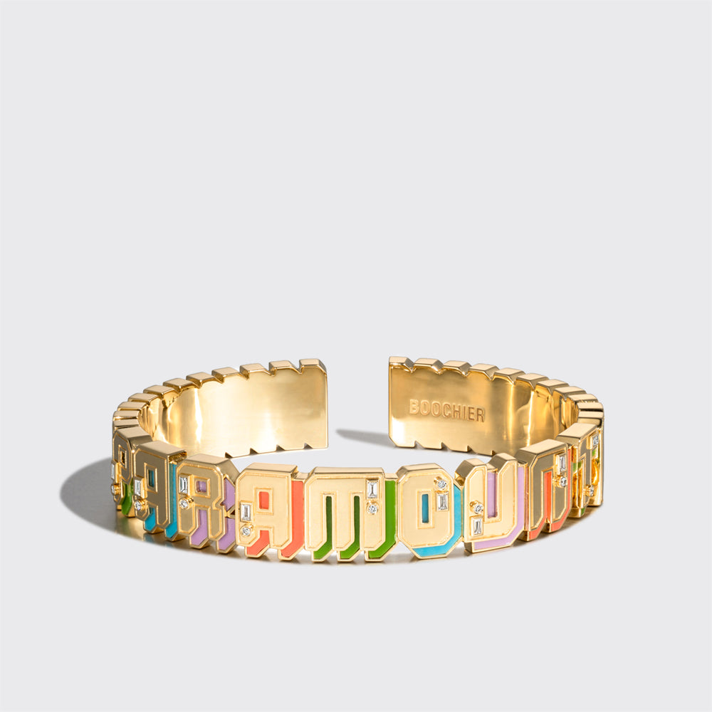 YELLOW GOLD DIAMOND NOSTALGIA BANGLE (GEM STONES)