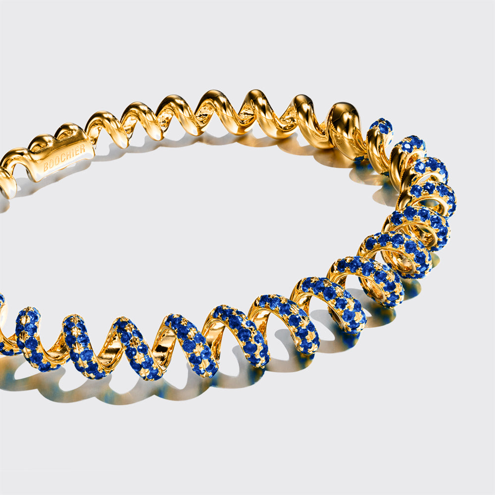 YELLOW GOLD BLUE SAPPHIRE SLINKEE BANGLE