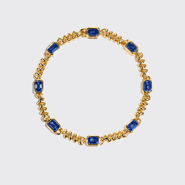 YELLOW GOLD GOLD SLINKEE BLUE SAPPHIRE BRACELET