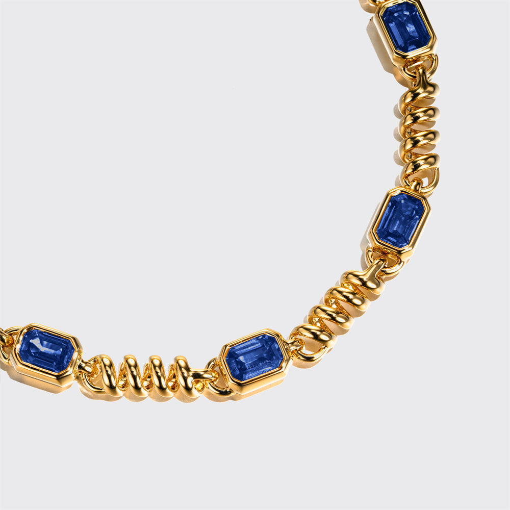 YELLOW GOLD GOLD SLINKEE BLUE SAPPHIRE BRACELET