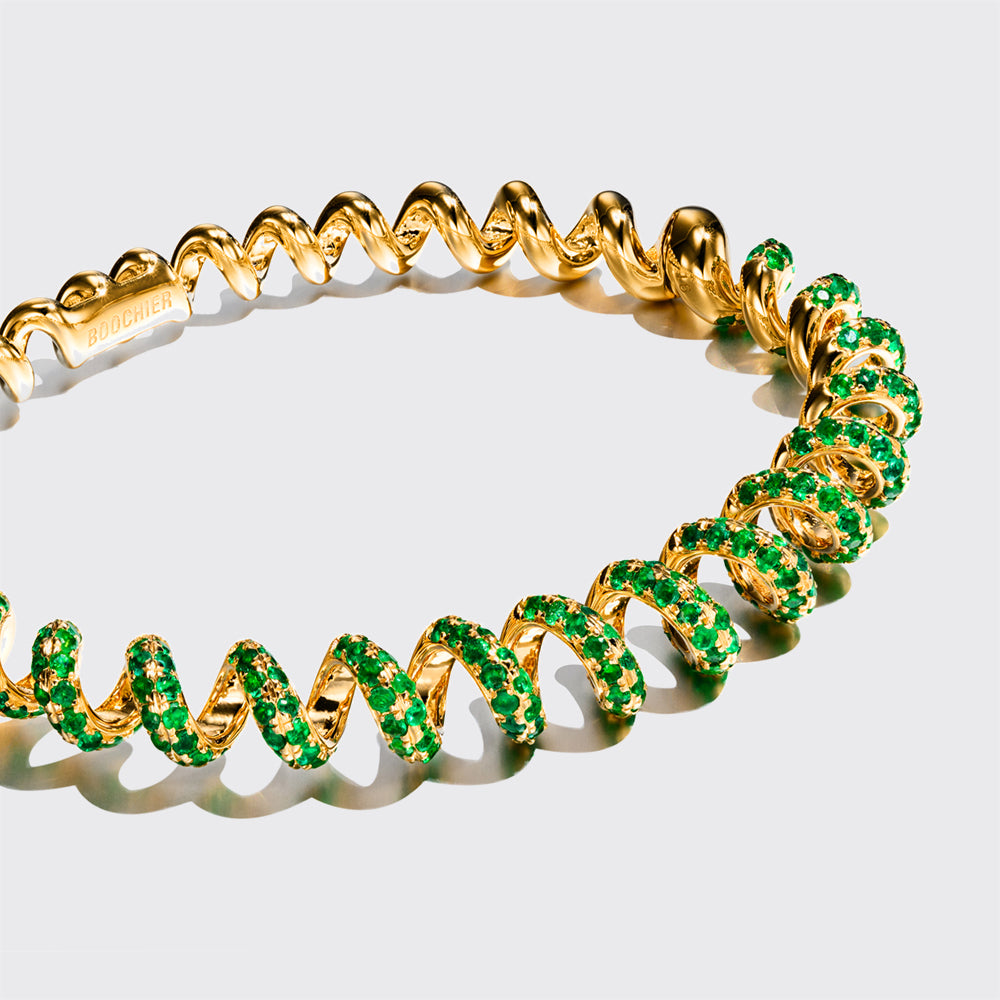 YELLOW GOLD EMERALD SLINKEE BANGLE