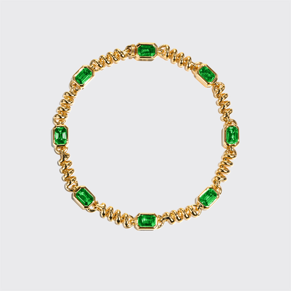YELLOW GOLD SLINKEE EMERALD BRACELET