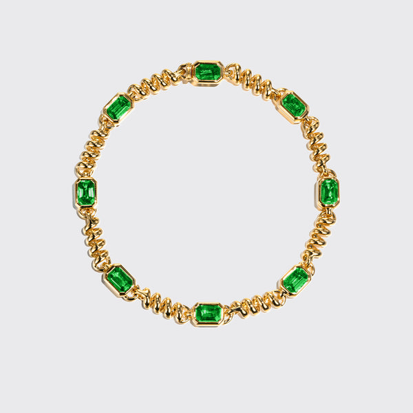 YELLOW GOLD SLINKEE EMERALD BRACELET