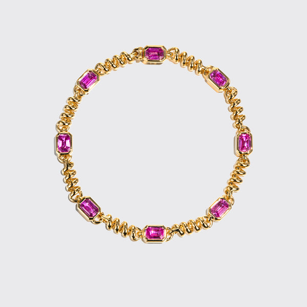 YELLOW GOLD GOLD SLINKEE PINK SAPPHIRE BRACELET
