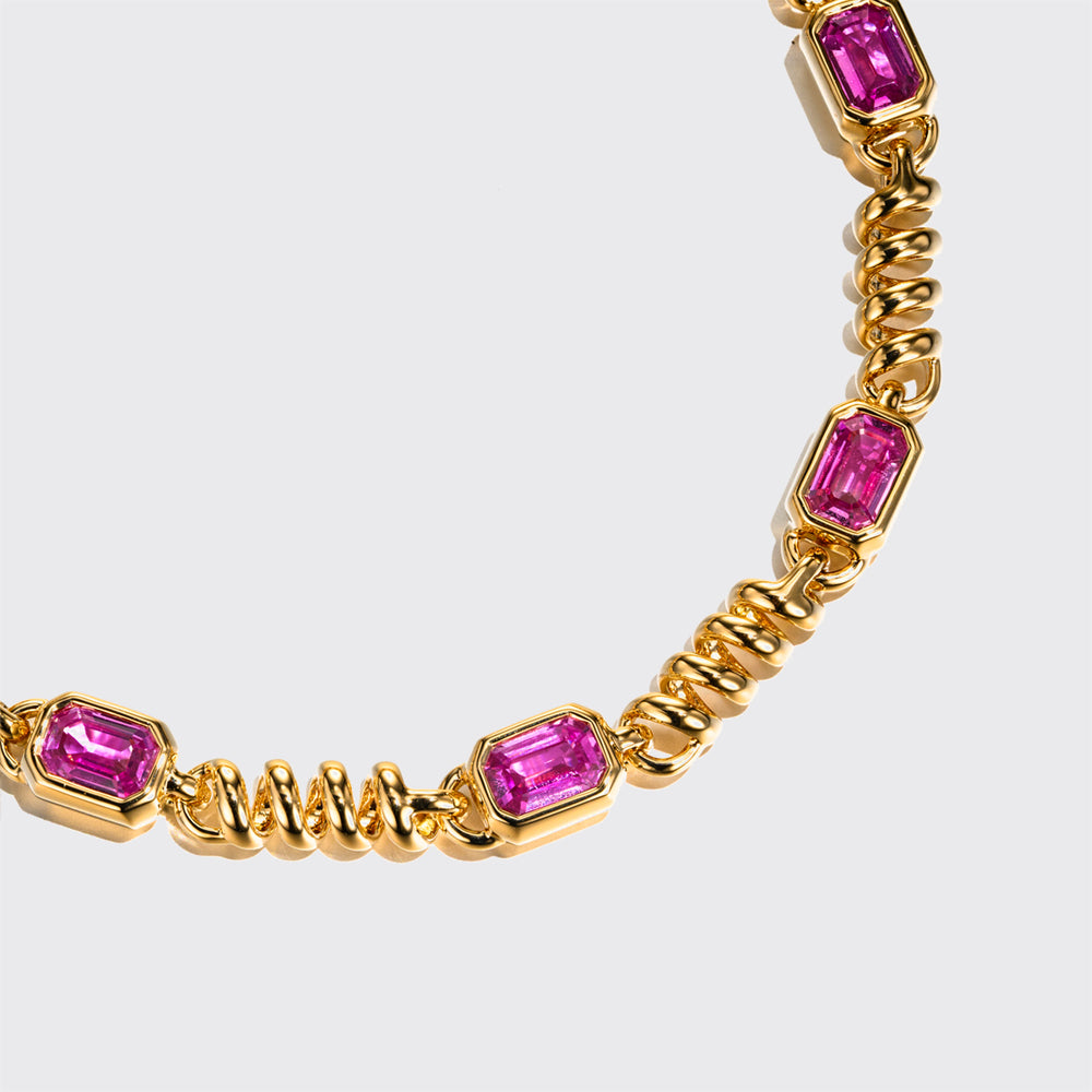 YELLOW GOLD GOLD SLINKEE PINK SAPPHIRE BRACELET
