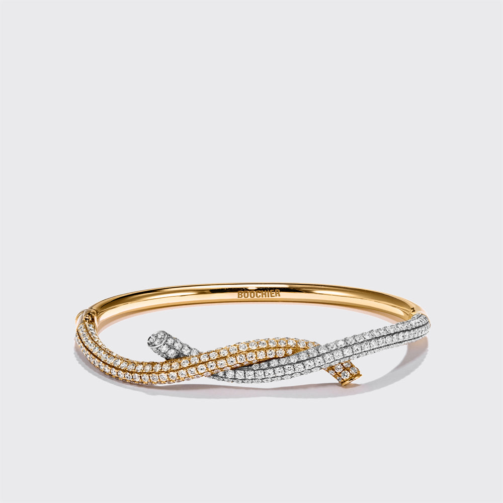 YELLOW GOLD-WHITE GOLD DIAMOND TIES BANGLE