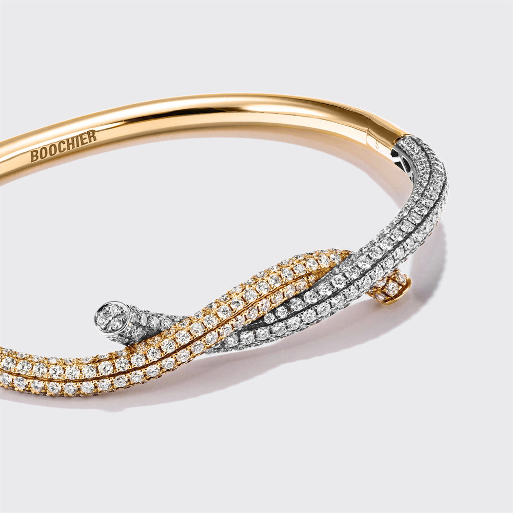 YELLOW GOLD-WHITE GOLD DIAMOND TIES BANGLE