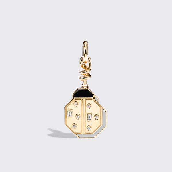 WHITE MOTHER OF PEARL YELLOW GOLD LADYBUG CHARM