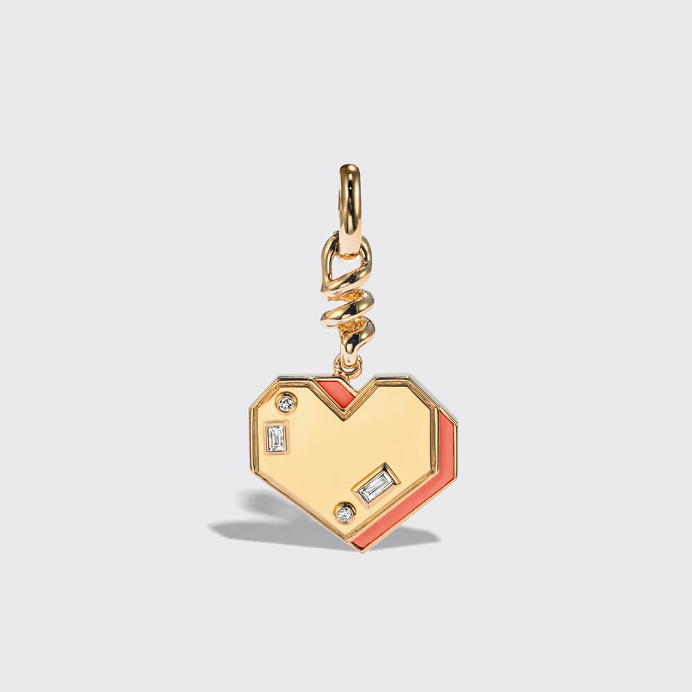 CORAL YELLOW GOLD HEART CHARM