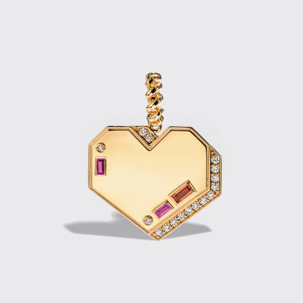 JUMBO YELLOW GOLD DIAMOND HEART PENDANT [orange & pink sapphires]
