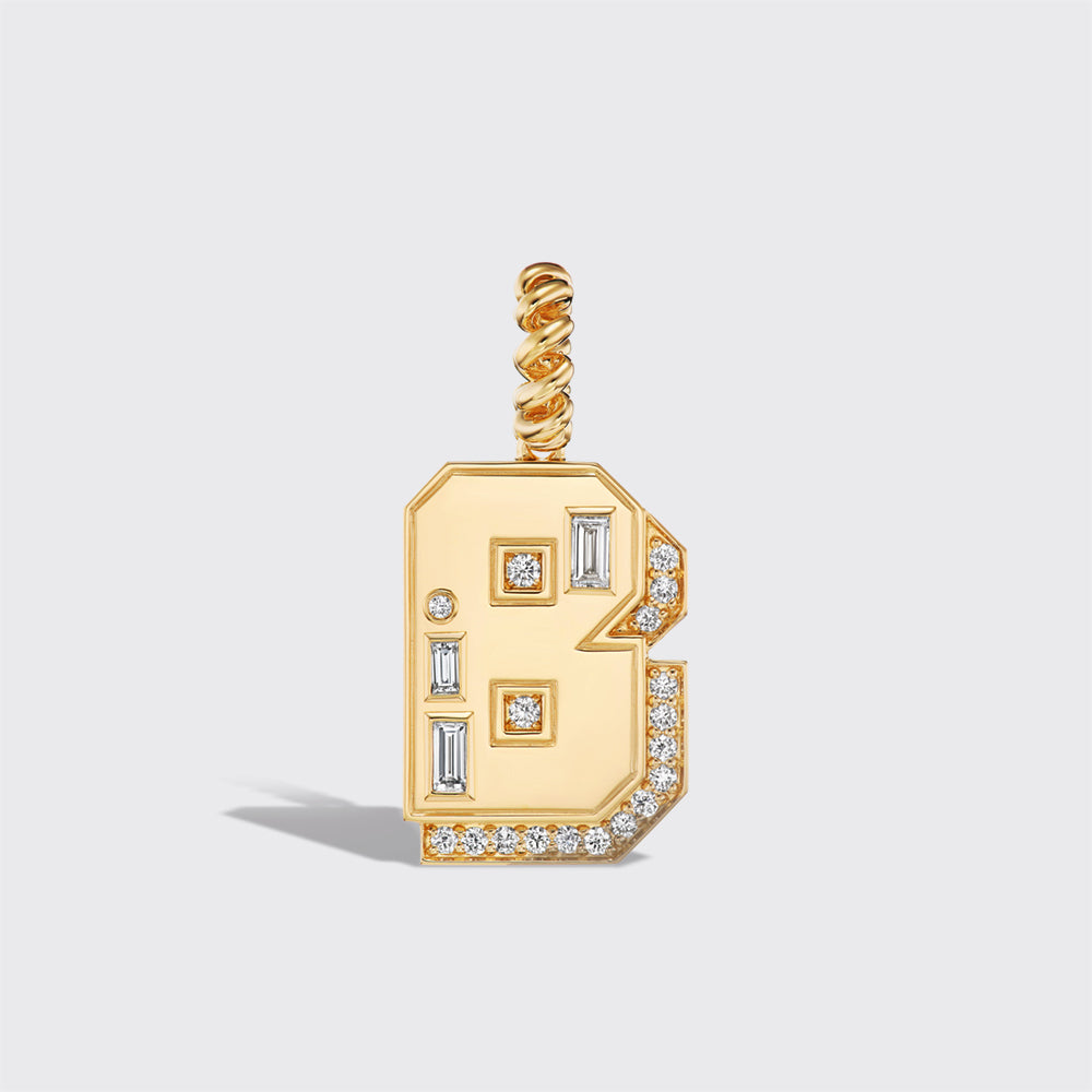 JUMBO YELLOW GOLD DIAMOND LETTER AND NUMBER PENDANT