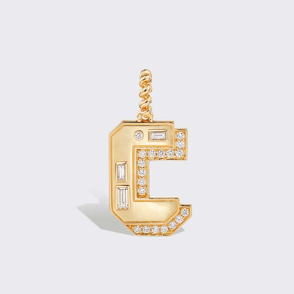 JUMBO YELLOW GOLD DIAMOND LETTER AND NUMBER PENDANT