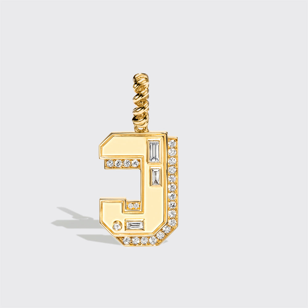 JUMBO YELLOW GOLD DIAMOND LETTER AND NUMBER PENDANT