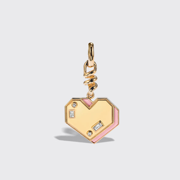 PINK OPAL YELLOW GOLD HEART CHARM