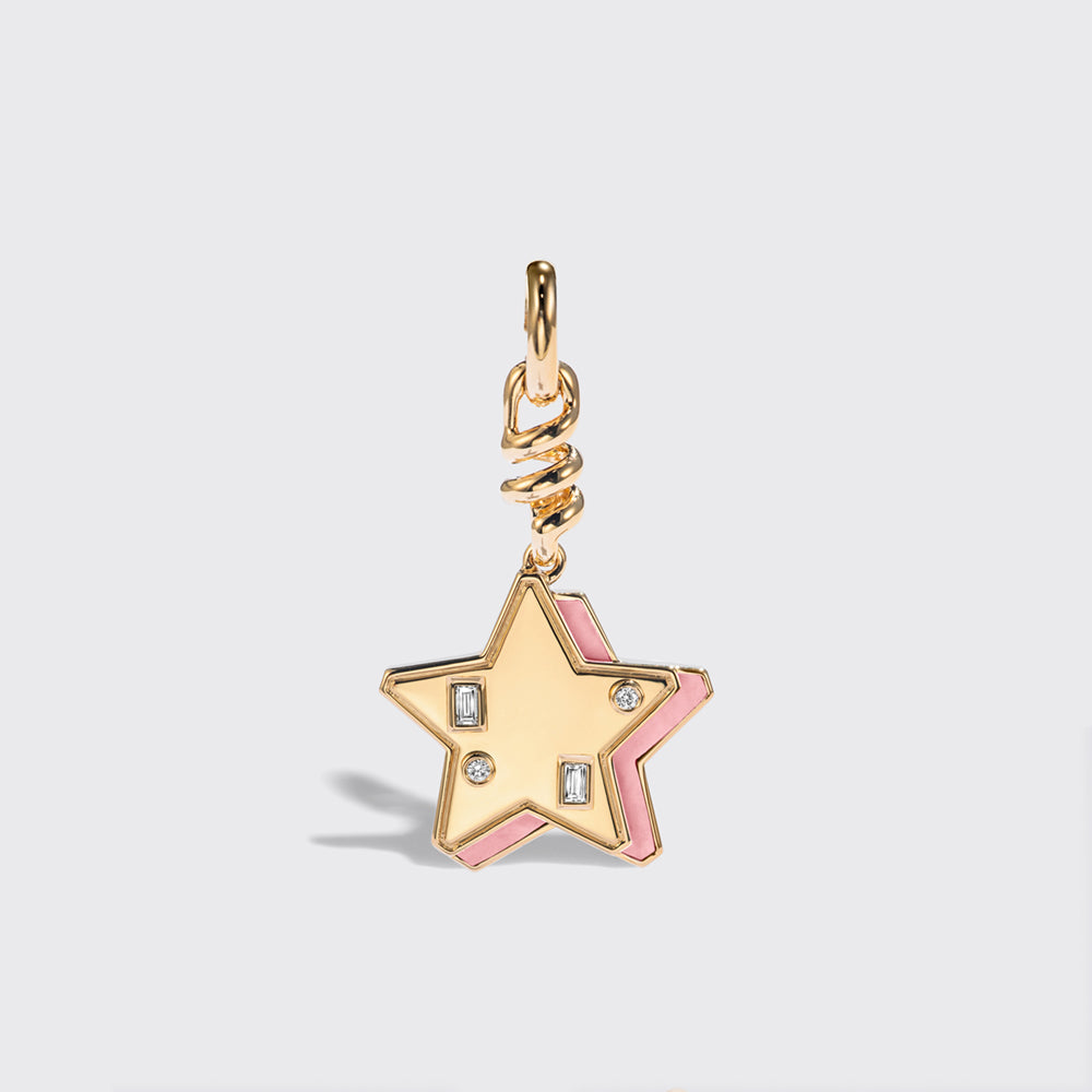 PINK OPAL YELLOW GOLD STAR CHARM
