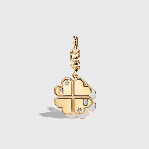 WHITE MOTHER OF PEARL YELLOW GOLD CLOVER LEAF CHARM