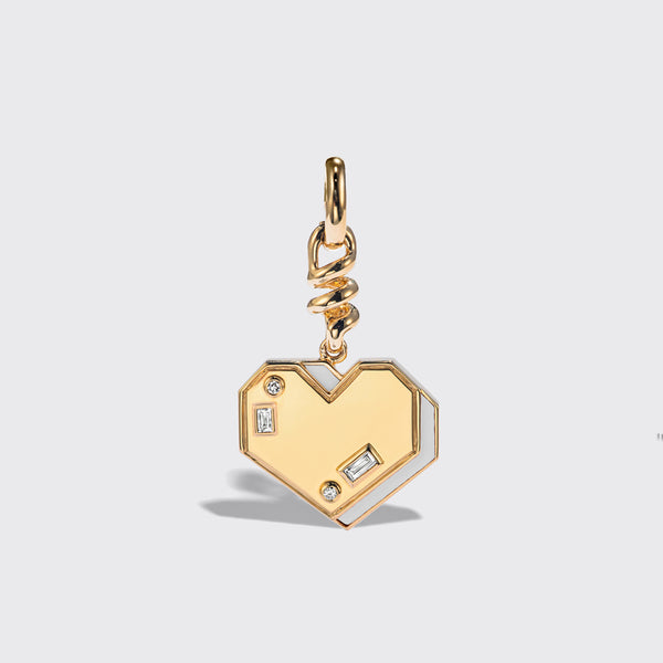 WHITE MOTHER OF PEARL YELLOW GOLD HEART CHARM