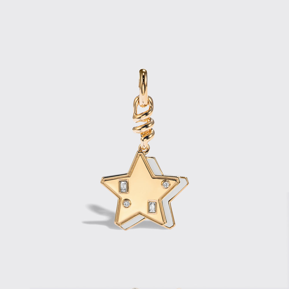 WHITE MOTHER OF PEARL YELLOW GOLD STAR CHARM