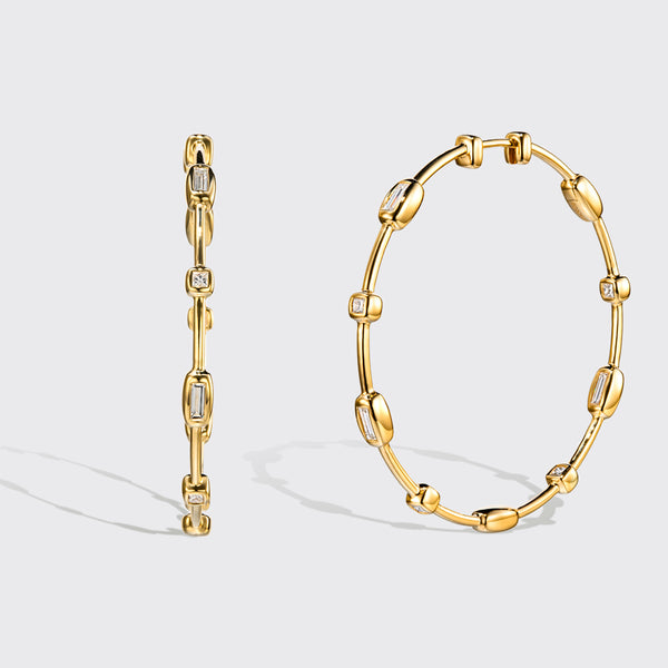 JUMBO YELLOW GOLD DIAMOND ARCADE HOOP EARRINGS