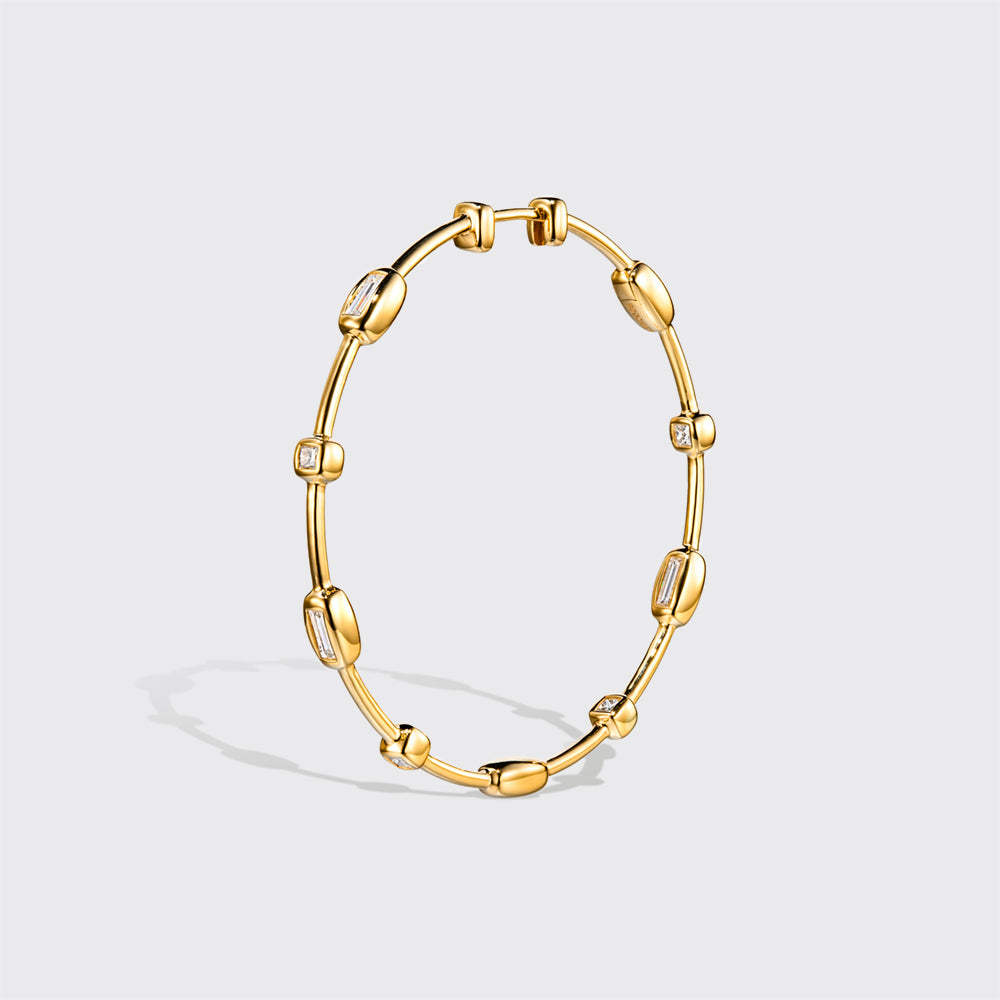 JUMBO YELLOW GOLD DIAMOND ARCADE HOOP EARRINGS