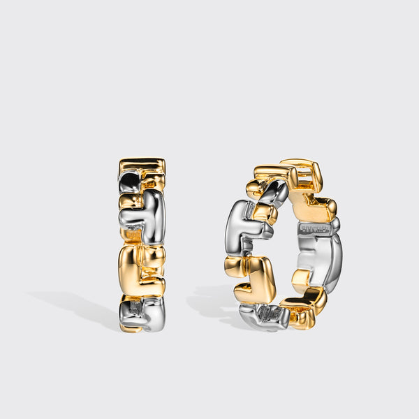 LARGE YELLOW GOLD-WHITE GOLD ARCADE DOUBLE ETERNITY HOOP EARRINGS