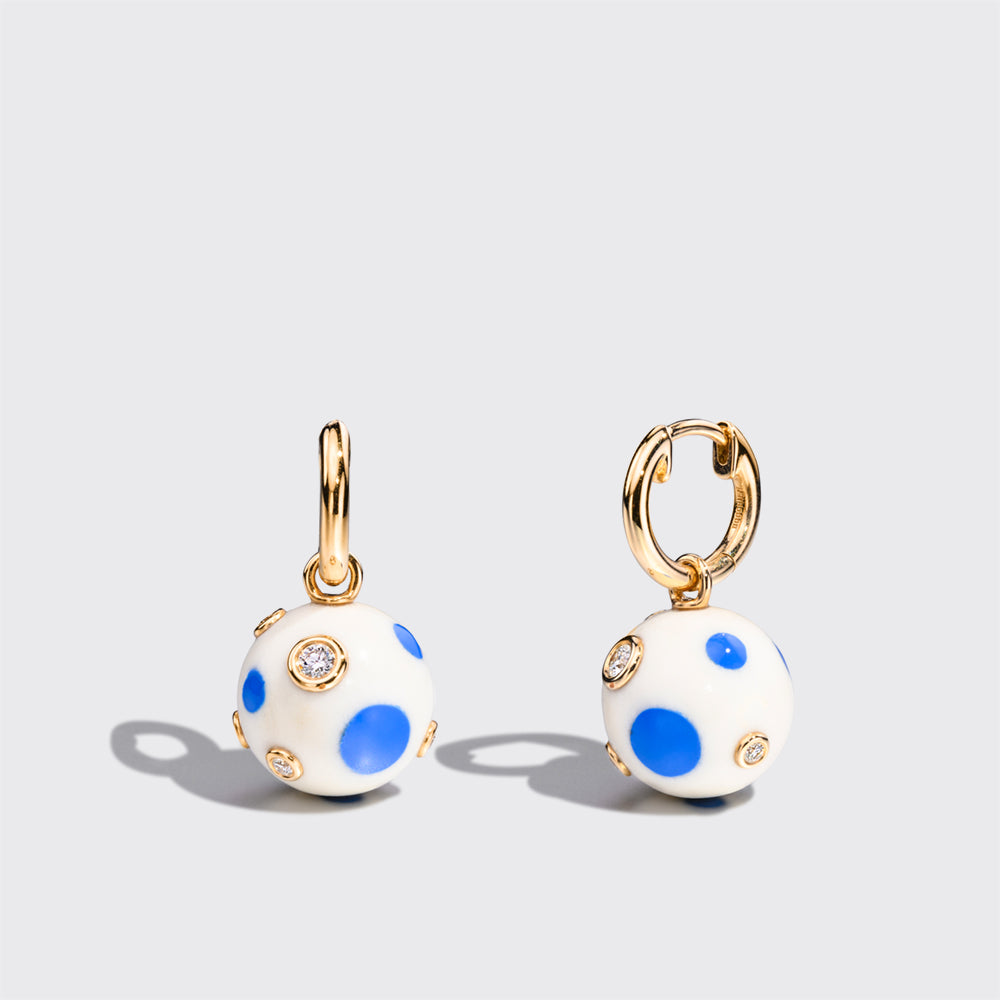 DARK BLUE POLKA DOTS DIAMOND BANGERS EARRINGS