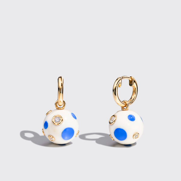 DARK BLUE POLKA DOTS DIAMOND BANGERS EARRINGS