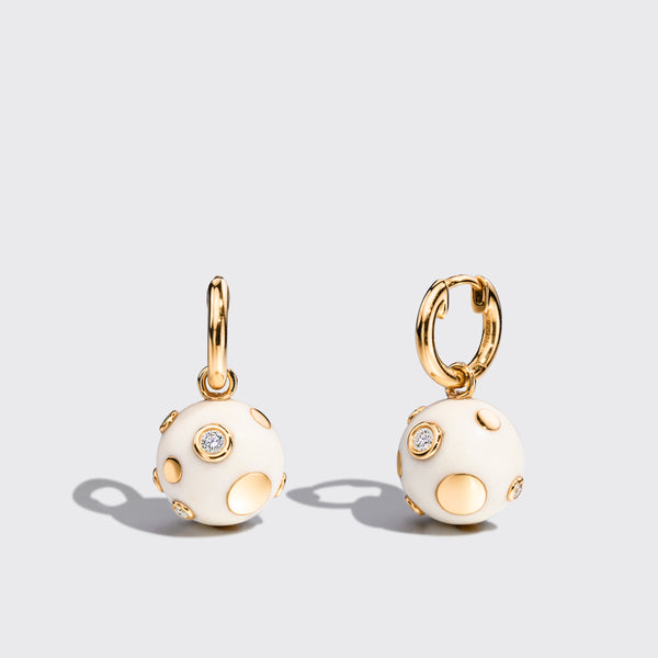 WHITE YELLOW GOLD DIAMOND POLKA DOTS BANGERS EARRINGS
