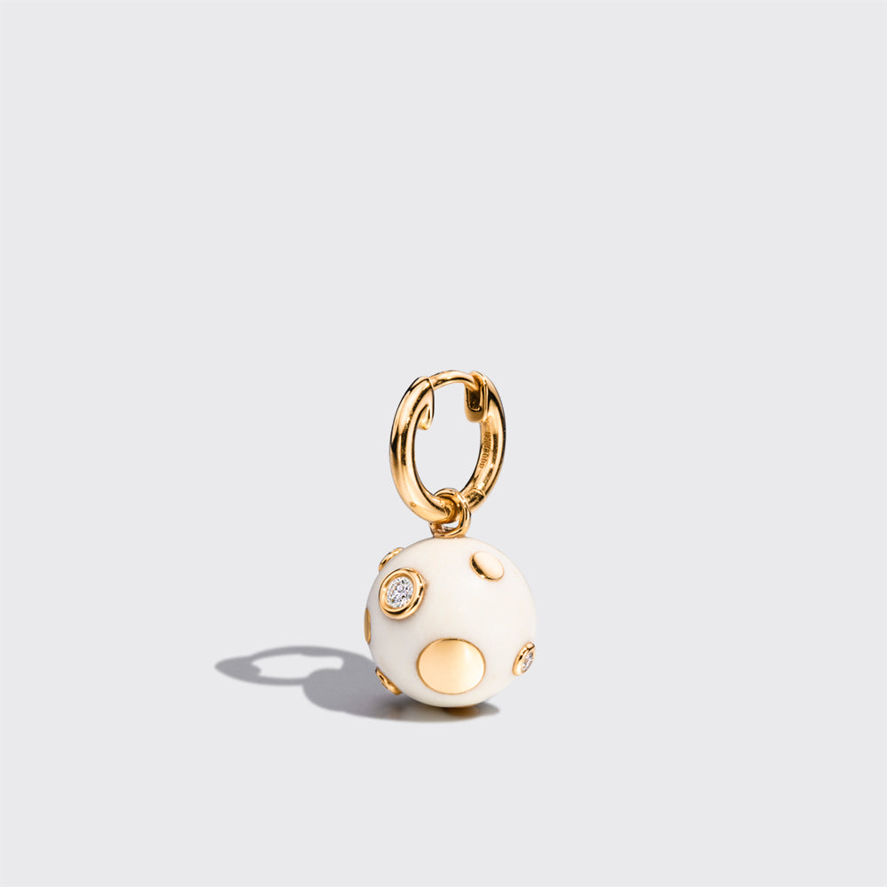 WHITE YELLOW GOLD DIAMOND POLKA DOTS BANGERS EARRINGS