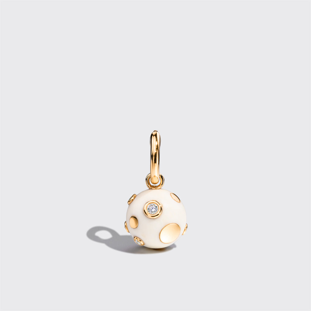 WHITE YELLOW GOLD DIAMOND POLKA DOTS BANGERS EARRINGS
