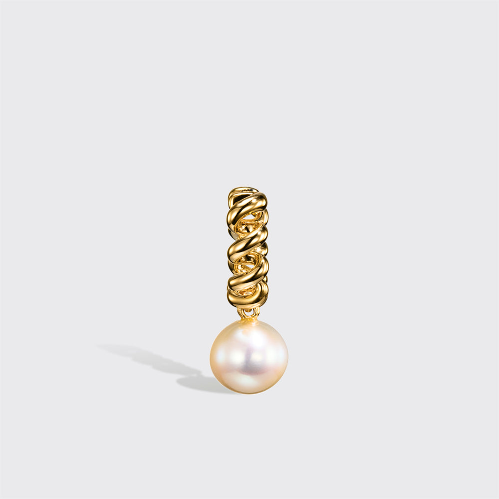 WHITE PEARL YELLOW GOLD BEACHING DROP HUGGIE EARRINGS