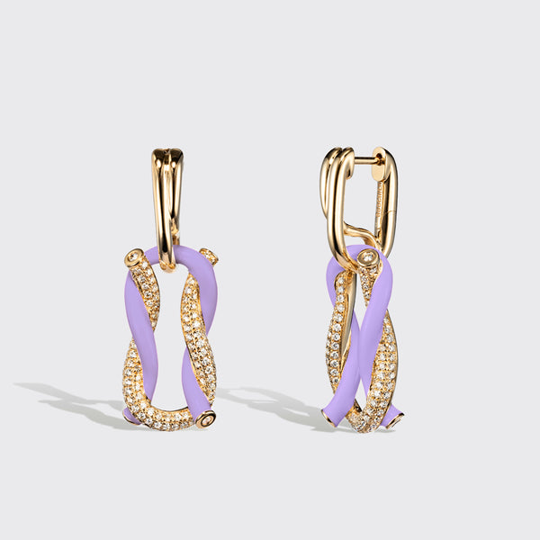 JUMBO LILAC HALF DIAMOND FRUIT HOOPS BUCKLE EARRINGS