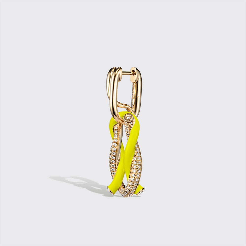 JUMBO NEON YELLOW HALF DIAMOND FRUIT HOOPS BUCKLE EARRINGS